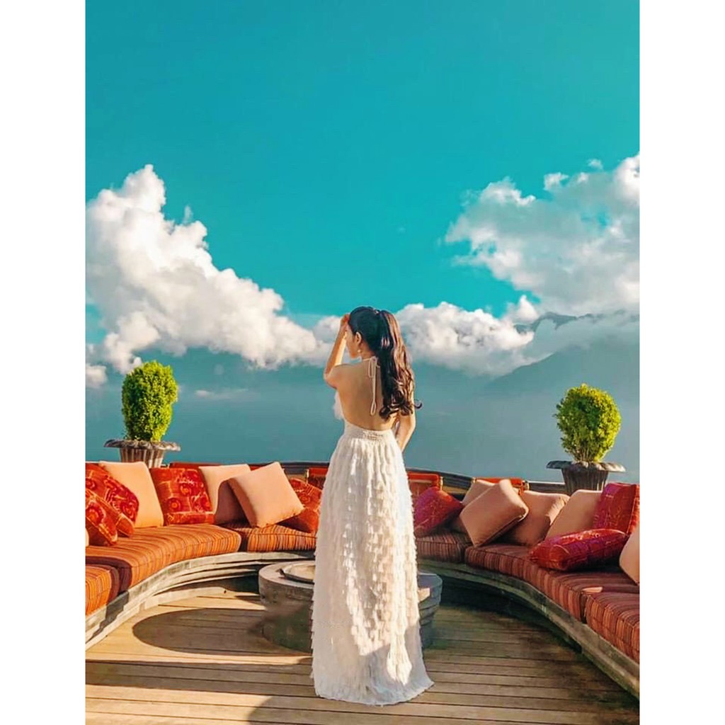Đầm maxi 2 dây hở lưng phối lông vũ thời trang đi biển dã ngoại phong cách đẹp XUKA-DRESS MT008 | BigBuy360 - bigbuy360.vn
