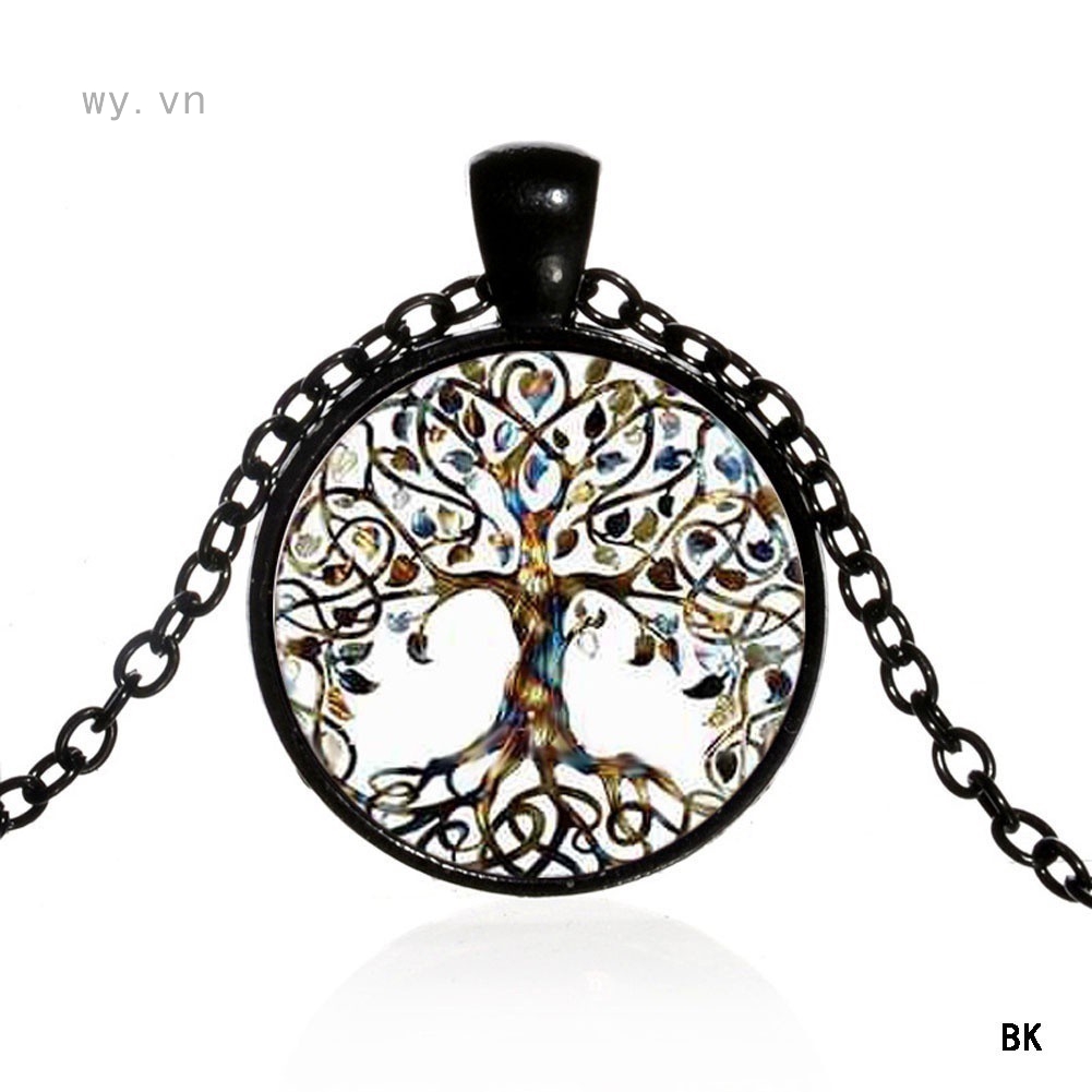 Dây Chuyền Mặt Tròn Hình Cây Đời Đính Đá Tự Nhiên Phong Cách Vintage