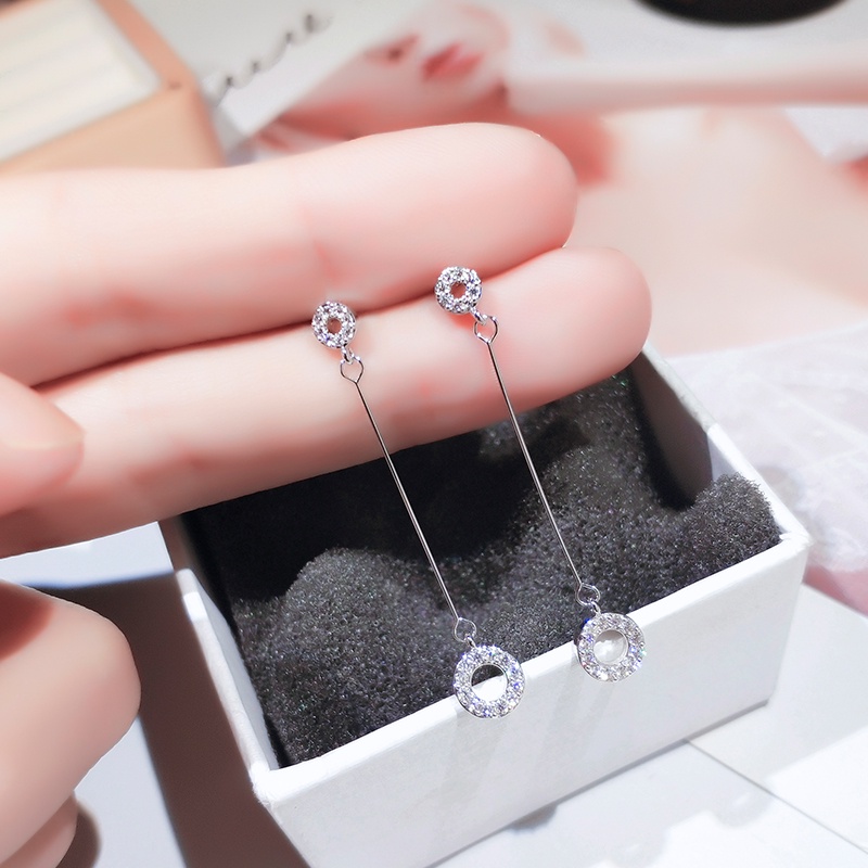 [Jiudolan] Bông Tai Bạc Dáng Dài Đính Kim Cương Tinh Tế Thời Trang Cho Nữ