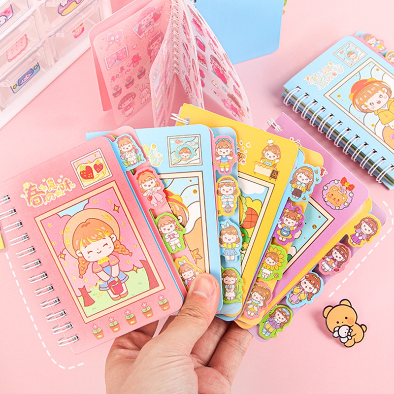 Sổ Tay Mini Họa Tiết Hoạt Hình Dễ Thương Kèm Miếng Dán Trang Trí DIY
