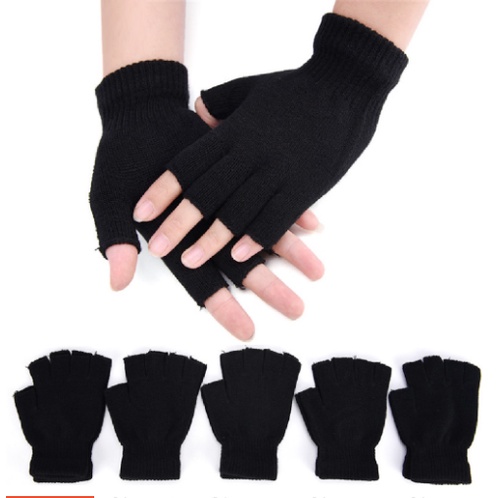 💥💥Găng tay len hở ngón màu đen hiện đại co giãn lái xe đi phượt hoạt động ngoài trời chống nắng giữ ấm năng động💥💥