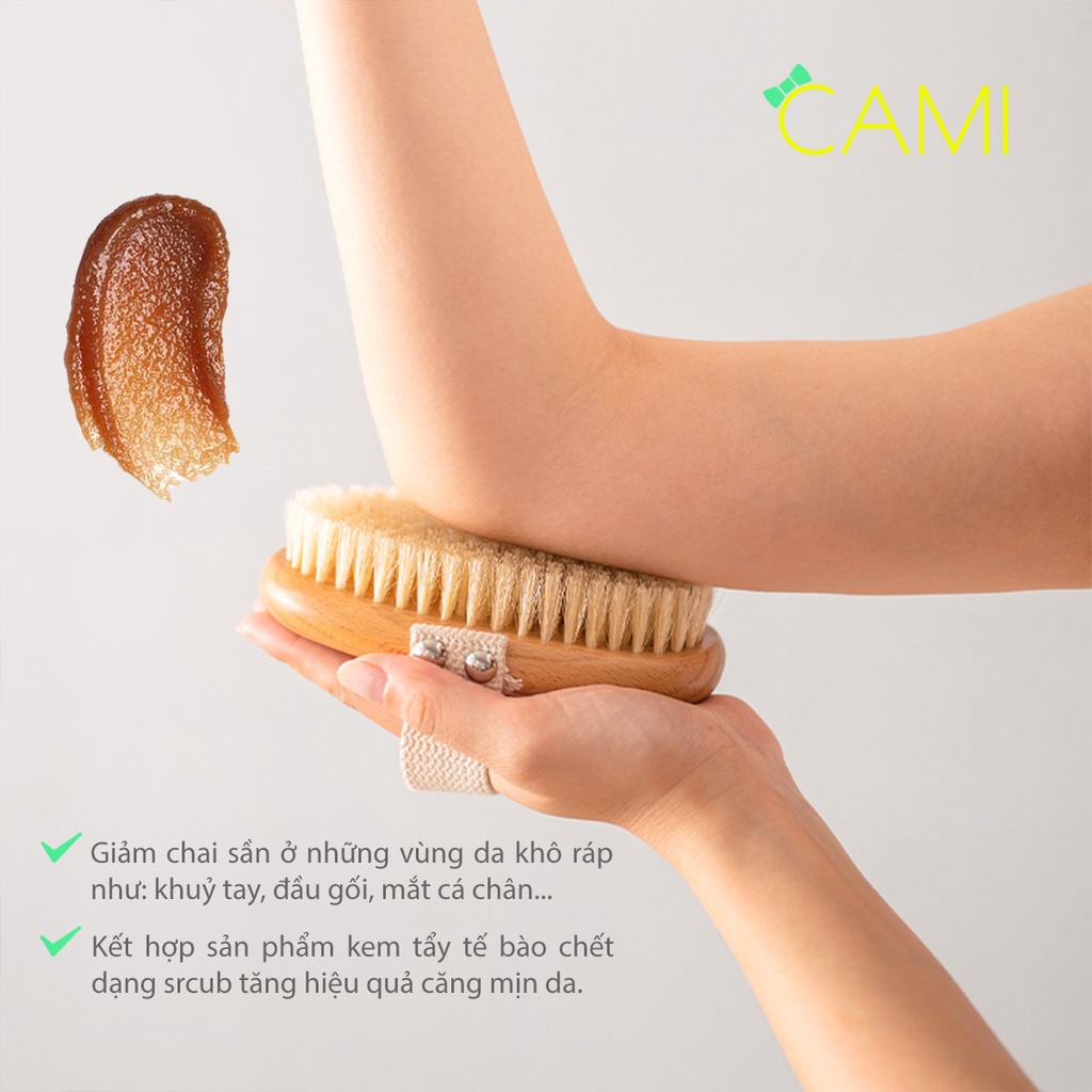 Bàn Chải Lông heo rừng tự nhiên, cán gỗ sồi chắc chắn, dùng khi tắm hoặc dùng cho thú cưng - Cami - CMPK240