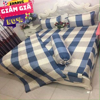 ĐỦ 5 MÓN CHĂN GA GỐI MẪU CARO 4 MÀU KÈM GỐI ÔM