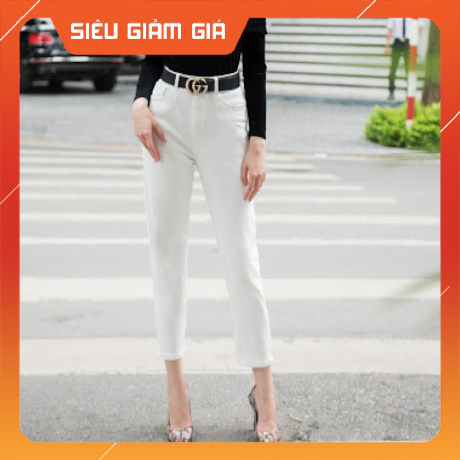 Jean baggy nữ cao cấp H&H Lurury - Quần jean trắng baggy công sở cạp vừa trẻ trung