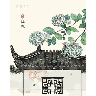 Tranh Tô Màu theo số Cẩm Tú Cầu bên mái hiên T980