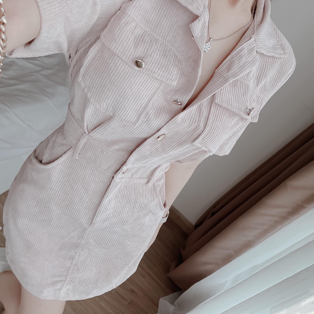 Đầm váy nữ sơ mi tăm nhung đính nút siêu xinh, cute dành cho các nàng thơ đi chơi, dự tiệc