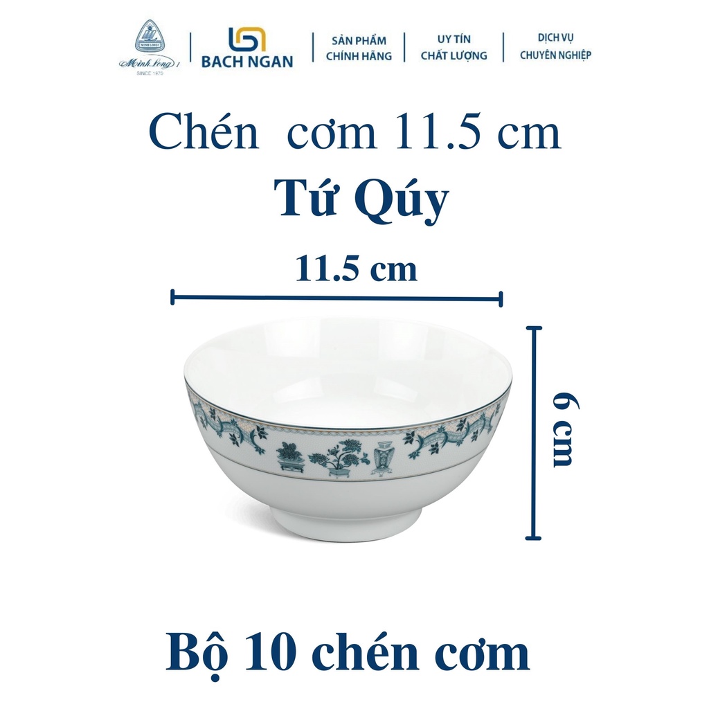 Bộ 10 chén cơm 11.5cm Jasmine Tứ Quý Minh Long dùng ăn cơm trong gia đình, đãi khách hay tặng người thân