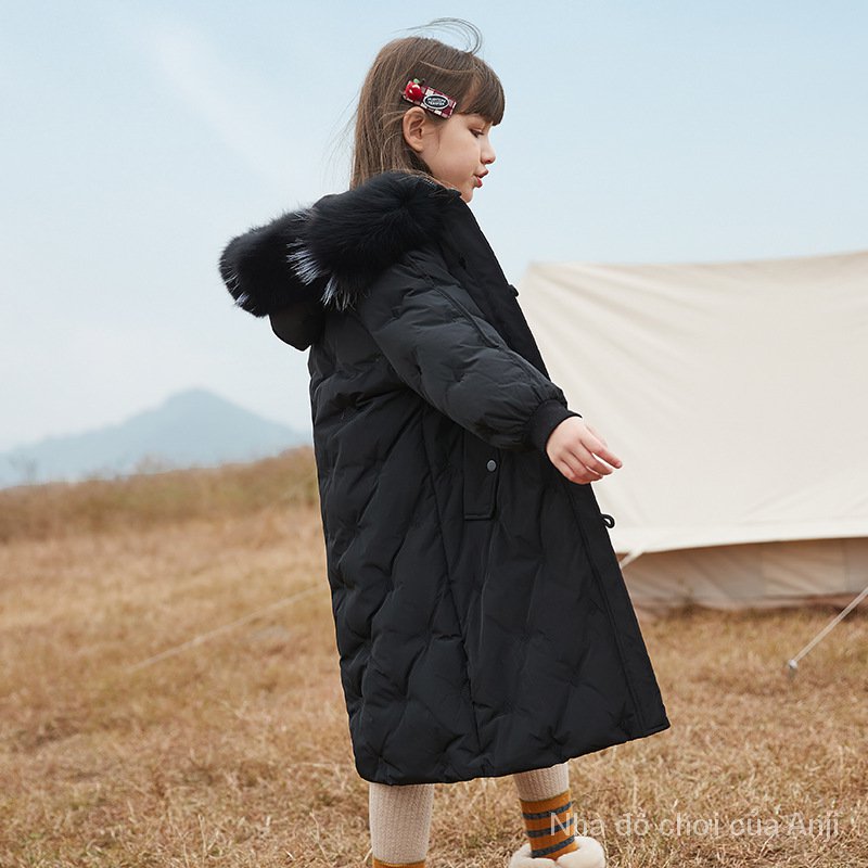 Children Girls Coat Long Thick White Duck Clothing Children Overcoats