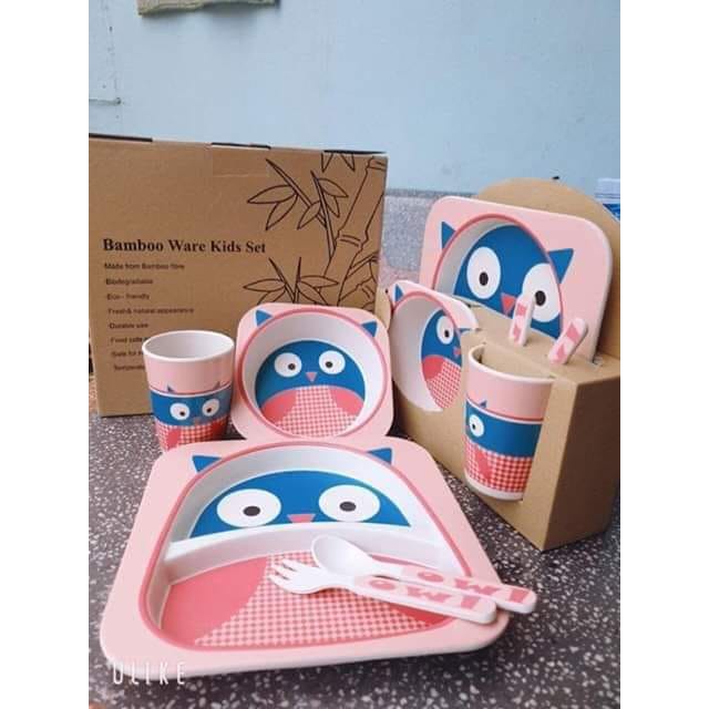 Set khay ăn dặm 5 chi tiết giao mẫu ngẫu nhiên cho BÉ TRAI BÉ GÁI Bộ đồ dùng ăn dặm sợi tre Bamboo ware for kids