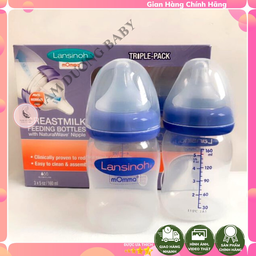 Bình sữa cho bé|Bình Lansinoh Momma 160ml với núm ti siêu mềm [Hàng Nhập Khẩu Chính Hãng]