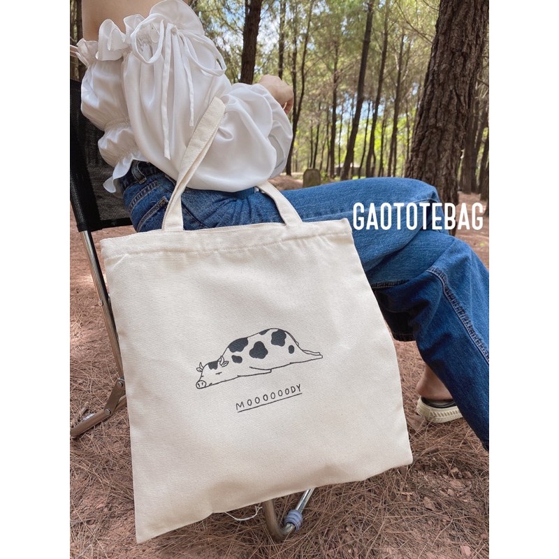Túi Tote Canvas  Bò sữa ( có dây kéo + ngăn trong)(ảnh Gạo chụp)