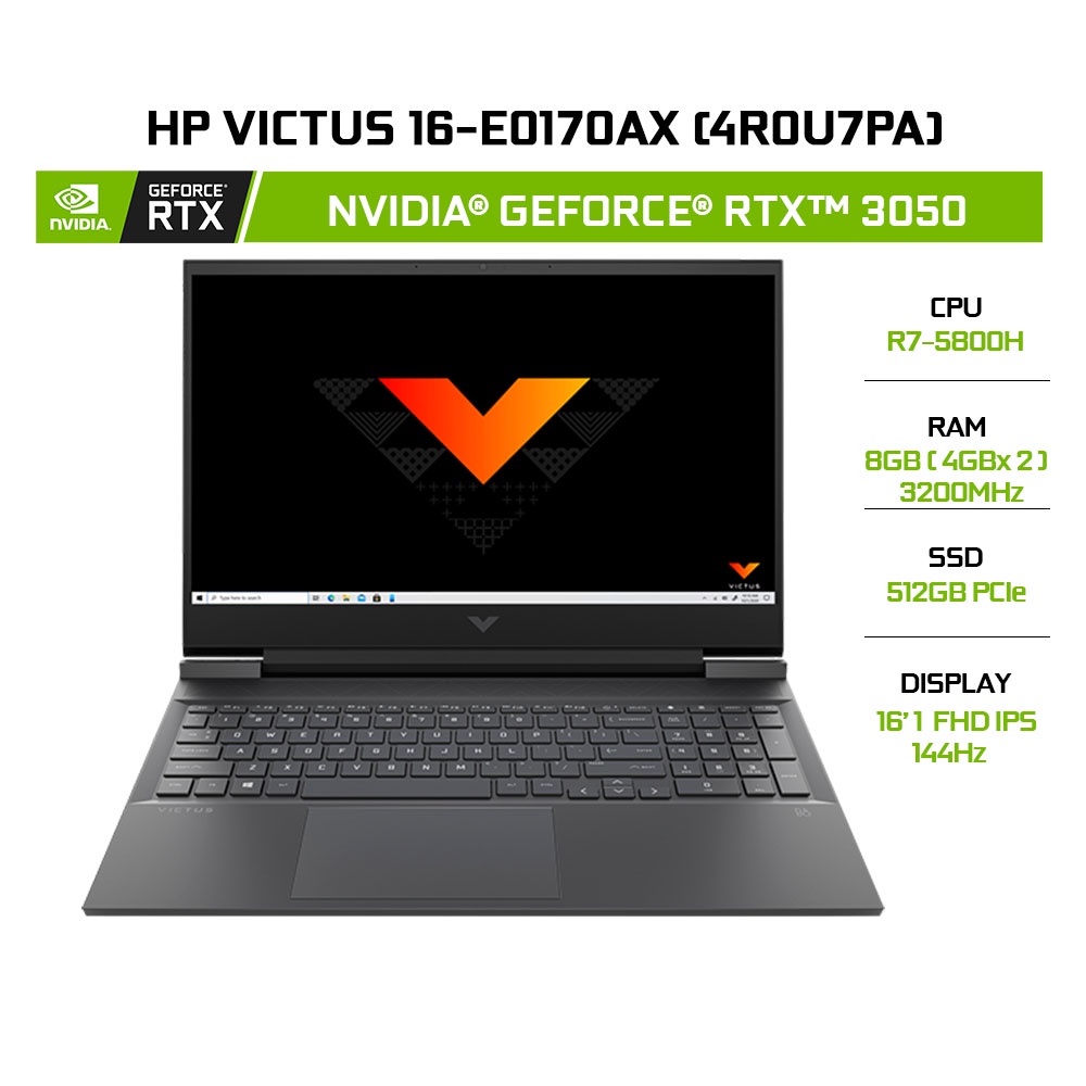 Laptop HP Victus 16-e0170AX 4R0U7PA R7-5800H 8GB 512GB RTX3050 16.1' 144Hz