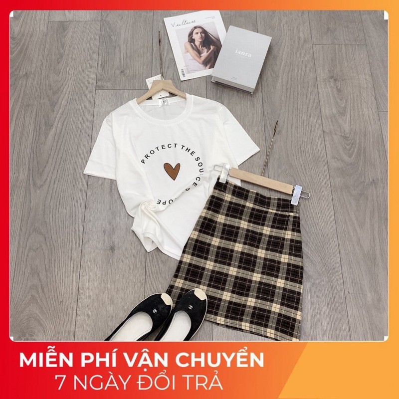 Sét Áo Tim Trắng Mix Cvay Kẻ Nâu Siêu Hót [ 𝐅𝐑𝐄𝐄 𝐒𝐇𝐈𝐏 ] Áo Chất Cotton Tàu L1 Cực Đanh Đẹp Mát