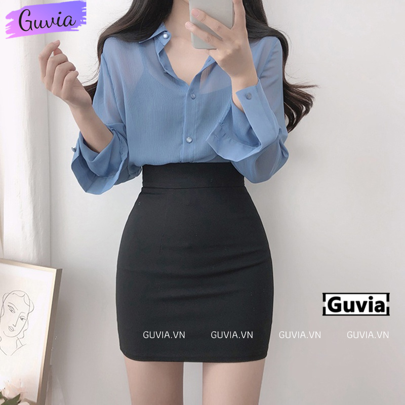 Chân Váy CÔNG SỞ XẺ TÀ Nữ Chất Mango Cao Cấp, Chân Váy Thanh Lịch Nhẹ Nhàng Cơ Bản GUVIA