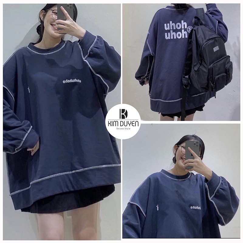 Áo Sweater Phối Viền UhOh Áo Sweater Nỉ Dày Dặn Mềm Min Form Rộng Nam Nữ [Ảnh Thật] | BigBuy360 - bigbuy360.vn
