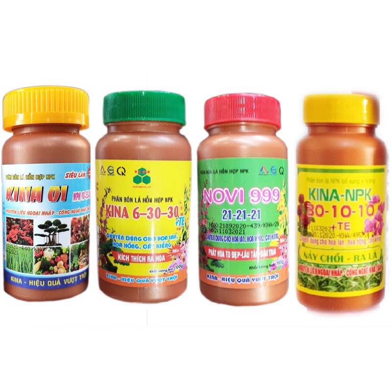 Phân bón lá KINA NPK 30-10-10 +TE, 10-55-10/ NPK 21-21-21, 6-30-30+TE hủ 100g phát triển toàn diện c