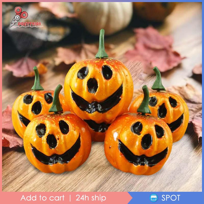 1 [Prettyia] Set 6 Quả Bí Ngô Nhân Tạo Trang Trí Bàn Tiệc Halloween