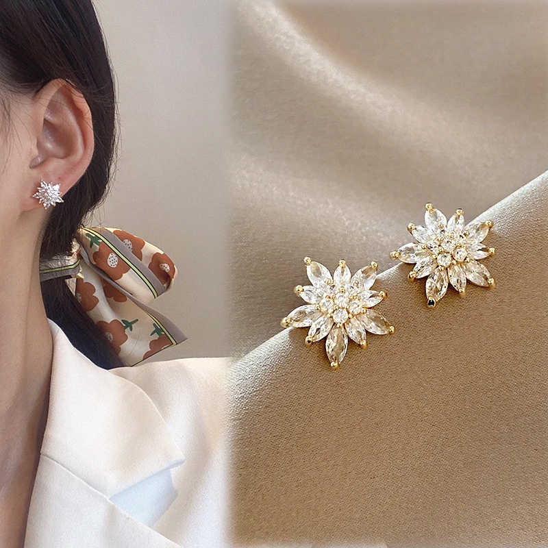 Bông Tai Mặt Tròn Đính Đá Zircon Phong Cách Hàn Quốc Thời Trang Mới Cho Nữ