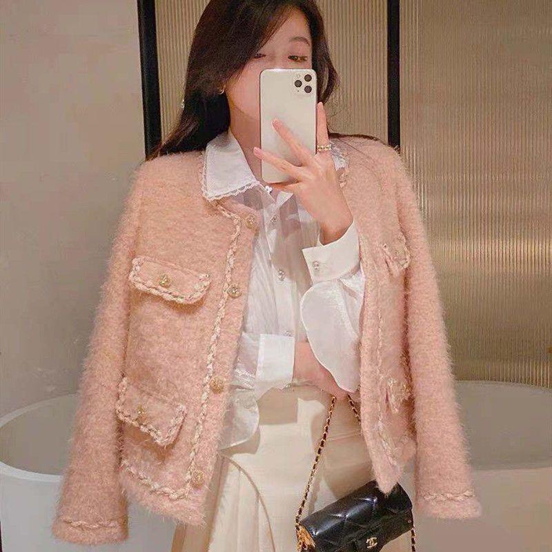 Áo Khoác Len Ngắn Dày Dặn Màu Hồng Thời Trang Thu Đông Hàng Mới 2022 Dành Cho Bạn Nữ