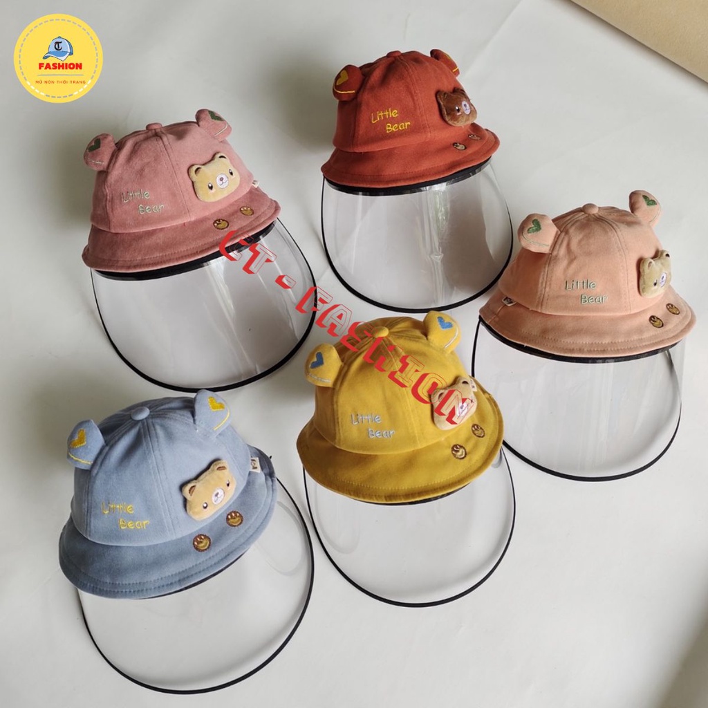 Mũ nón bé gấu hàng QC cao cấp kèm kính chống dịch chống bụi cho bé 1-3 tuổi