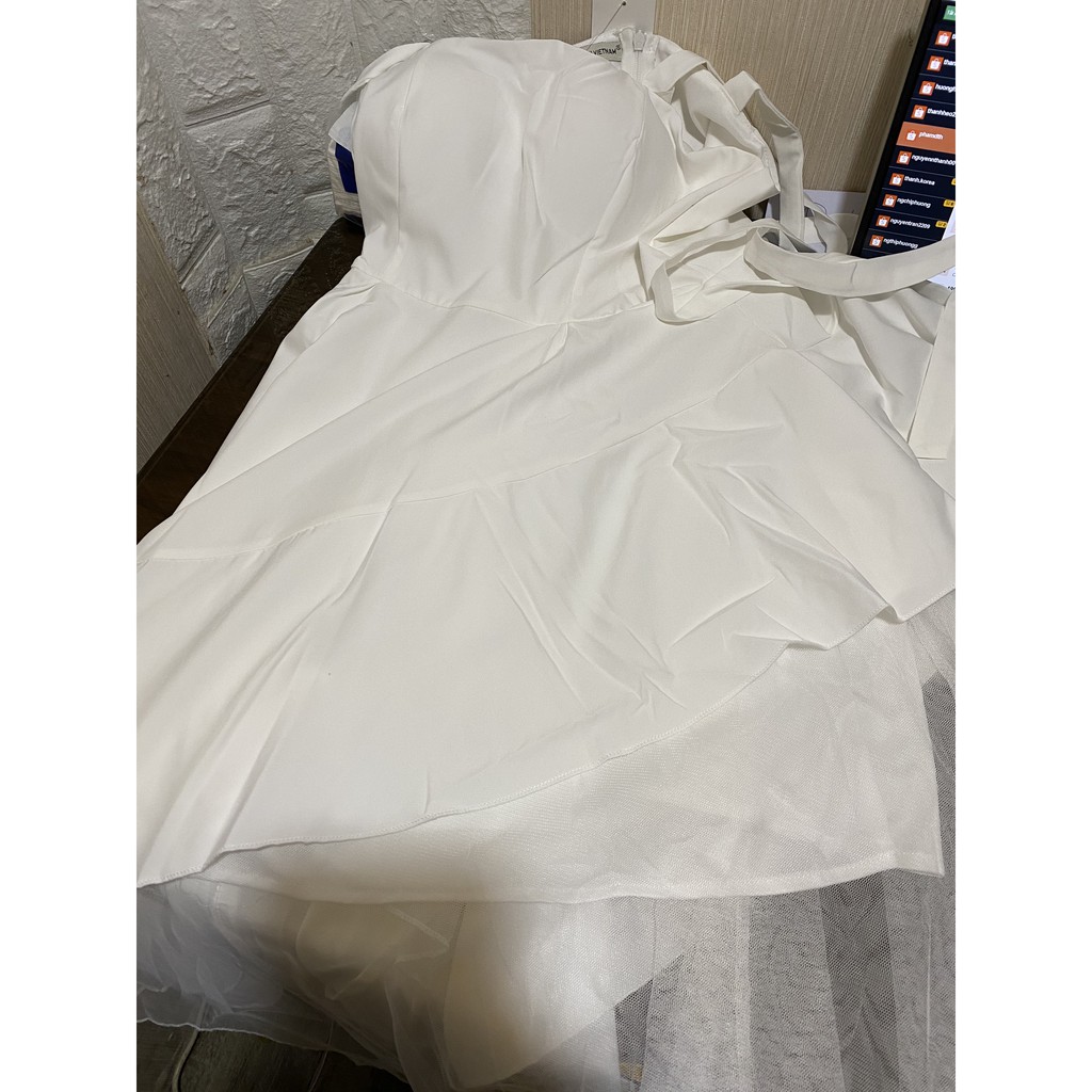 [vải tốt chất đẹp] Đầm nữ trắng tầng phối lưới siêu ht hiện nay đầm may 2 lớp chất đẹp như hình