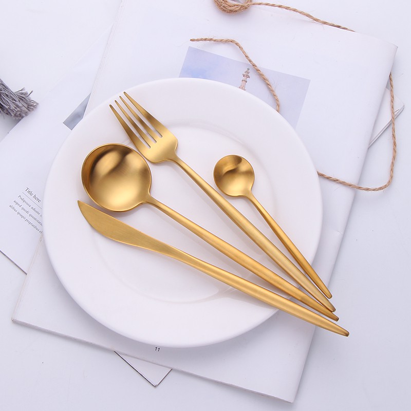 Ready Stock High Quality Forged Flatware Smooth Hotel Household Reusable  Dinnerservice Portugal Style Tableware 304 Stainless Steel  Aristocratic Temperament Gold Cutlery Spoon Fork And Knife Western Cutlery Easy To Clean