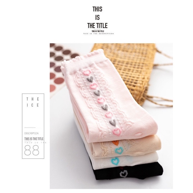 Set 04 tất/vớ len hoạ tiết tim dễ thương phong cách nàng thơ ullzang
