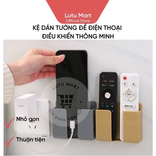 Kệ Dán Tường Để Điện Thoại, Điều Khiển Đa Năng, Khay Đựng Điện Thoại Dán Tường Xẻ Rãnh V5 Siêu Tiện Lợi - Lutu Mart