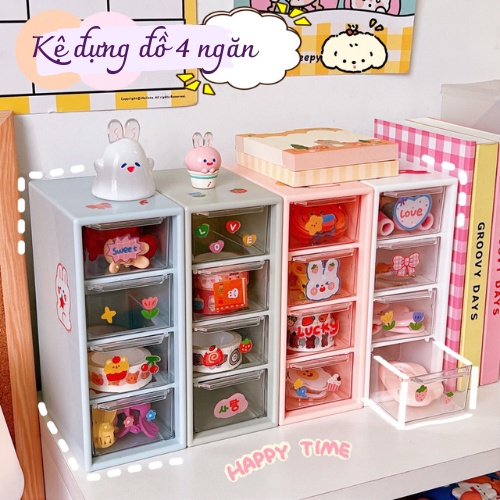 Kệ 4 Ngăn Kéo Trong Suốt Đựng Mỹ Phẩm Đồ Dùng Học Tập, Phụ Kiện, Trang Sức Siêu Xinh