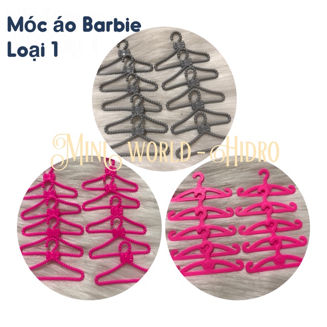 Sét 10 chiếc móc nhựa treo quần áo búp bê Barbie.