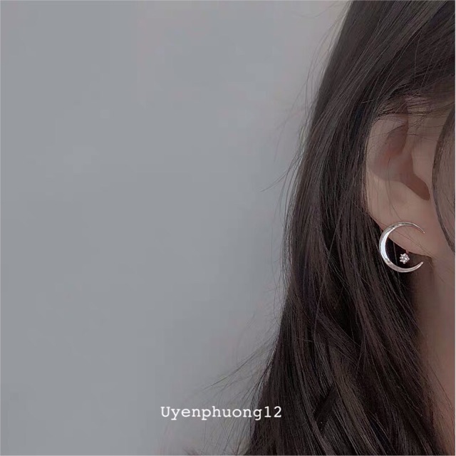 Bông tai khuyên tai trăng đeo được 2 kiểu - bạc ý 30%