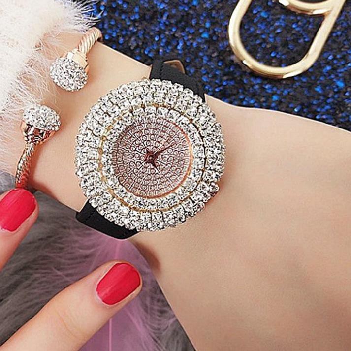 Đồng hồ nữ halie đính đá dây da đỏ