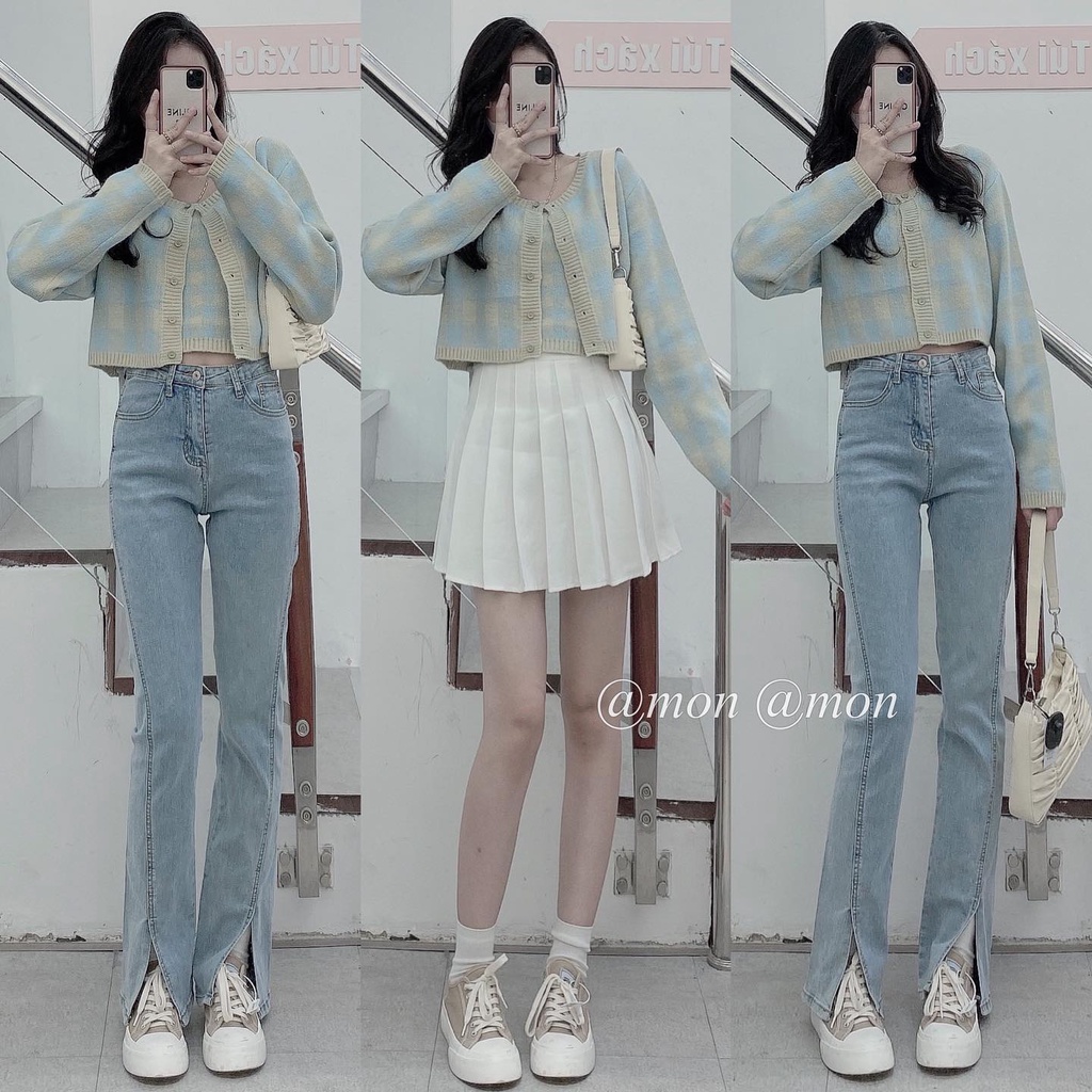 210721 Quần jeans ulzzang, quần jeans ống đứng co giãn, xẻ ống thời trang, quần bò nữ.
