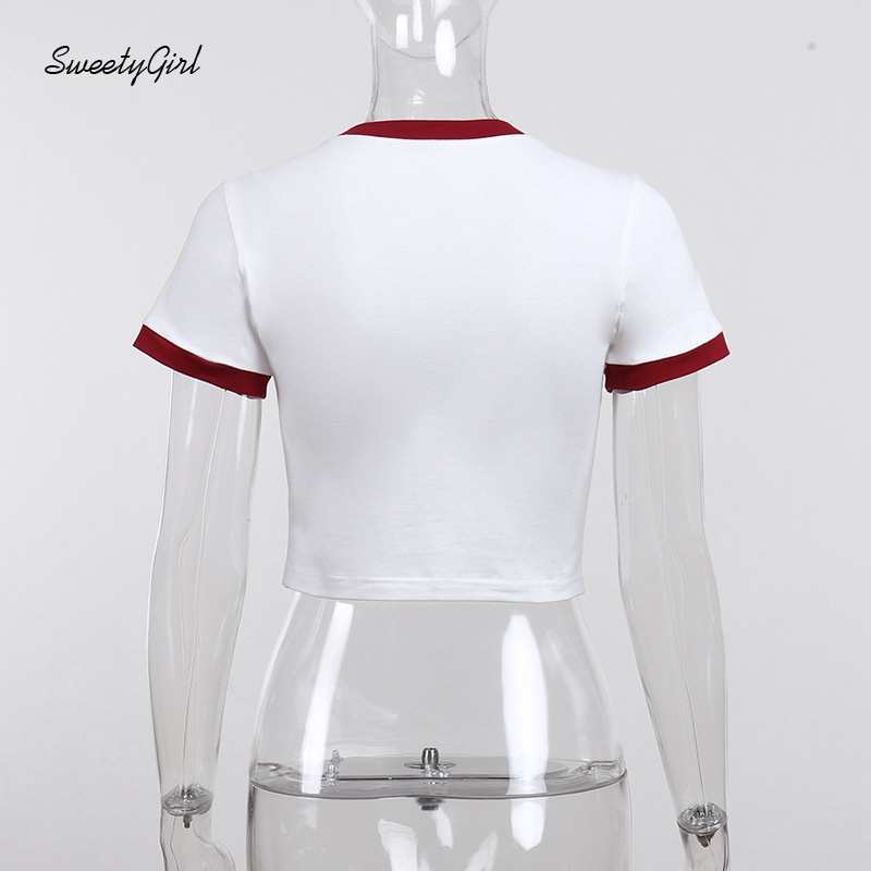 Áo Thun Tay Ngắn Cổ Tròn In Chữ Phối Màu Sắc Tương Phản Thời Trang Cho Nữ 2022