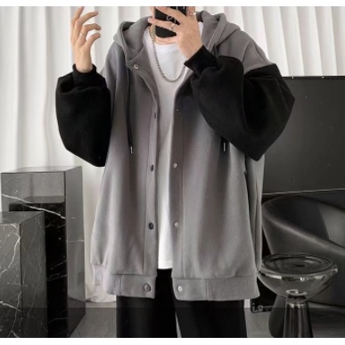 Áo Hoodie Nam Dáng Rộng Phối Dây Rút Thời Trang nam Hàn Quốc Giản Dị Dành Cho retro áo dài tay túi áo cặp