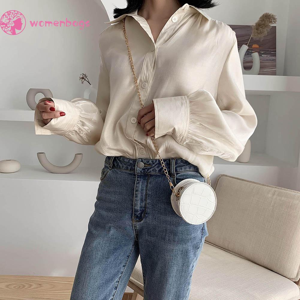 Túi xách tote messenger mini hình tròn bằng da đeo chéo vai họa tiết đá thời trang du lịch cho nữ