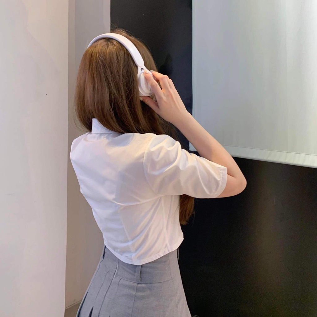 Áo sơ mi dáng croptop mềm Popi Mayberoom