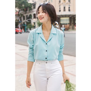 Áo sơ mi nữ Tulip lụa trơn dài tay cổ bẻ