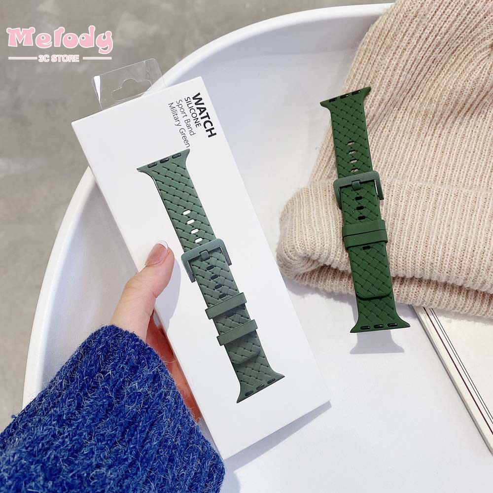 Dây đeo silicon bện thích hợp cho đồng hồ thông minh Apple Watch Series 7/ 6/ SE/ 5 iwatch 45/ 44/ 42/ 41/ 40/ 38mm