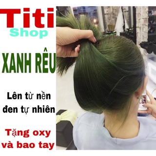 thuốc nhuộm tóc màu xanh rêu tặng oxy và bao tay