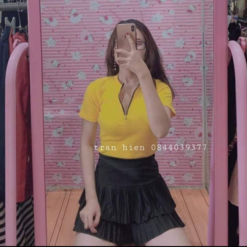 Áo body cổ khóa kéo