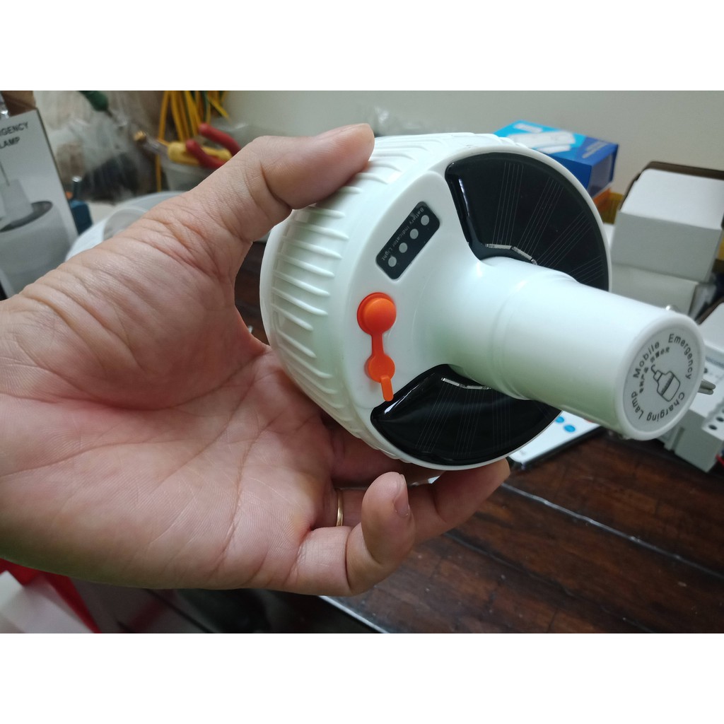 Đèn Tích Điện, Bóng đèn 100W, 2 viên PIN - Có tấm Pin năng lượng mặt trời và cáp sạc điện