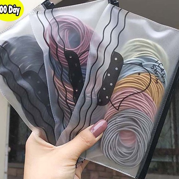 Dây buộc tóc, Set 100 dây chun, dây thun buộc tóc HQ đủ màu sắc kèm túi Zip