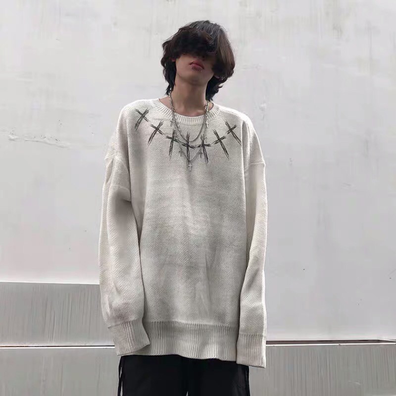 [ORDER+ẢNH THẬT] Áo len loang mix hoạ tiết thánh giá unisex oversize Ulzzang streetstyle siêu chất ❤️