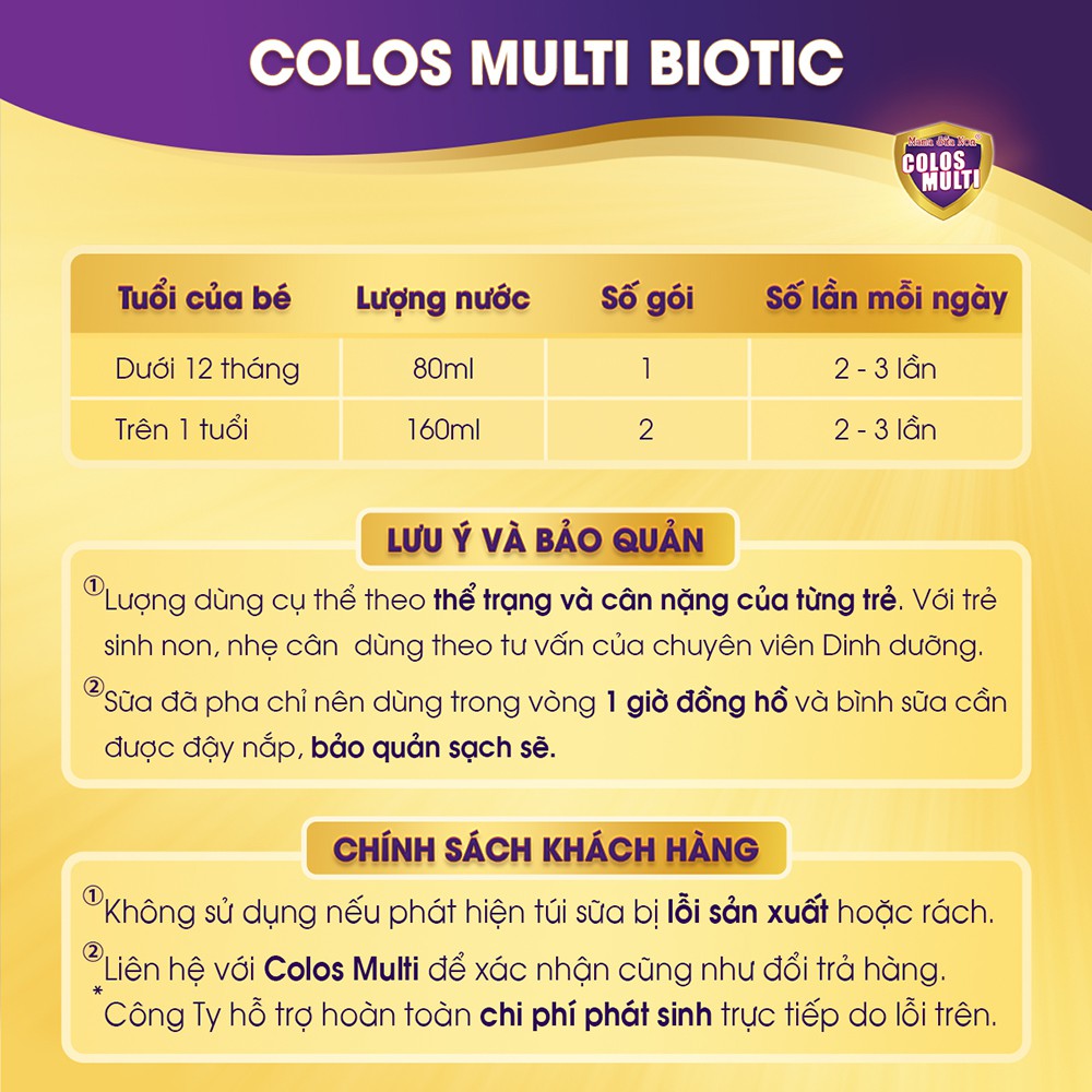 Sữa bột Colosmulti Biotic hộp 26 gói x 16g - 416g