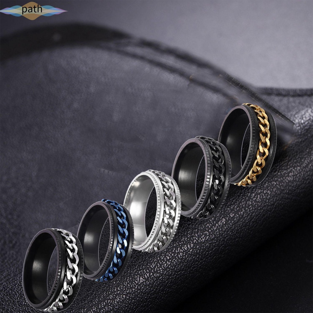 Nhẫn Bằng Thép Titan Phối Dây Xích Xoay Được Chất Lượng Cao Phong Cách Punk Cho Nam Và Nữ