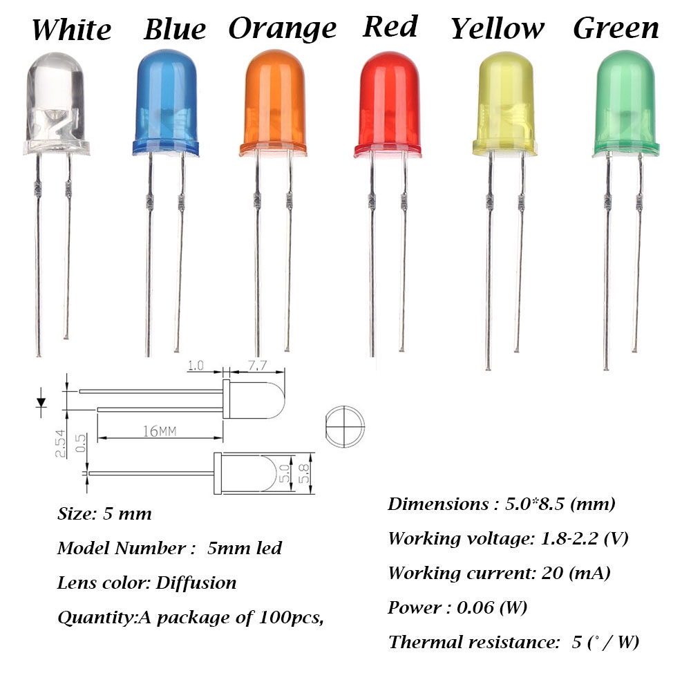 100 Đèn Led 5mm Màu Trắng