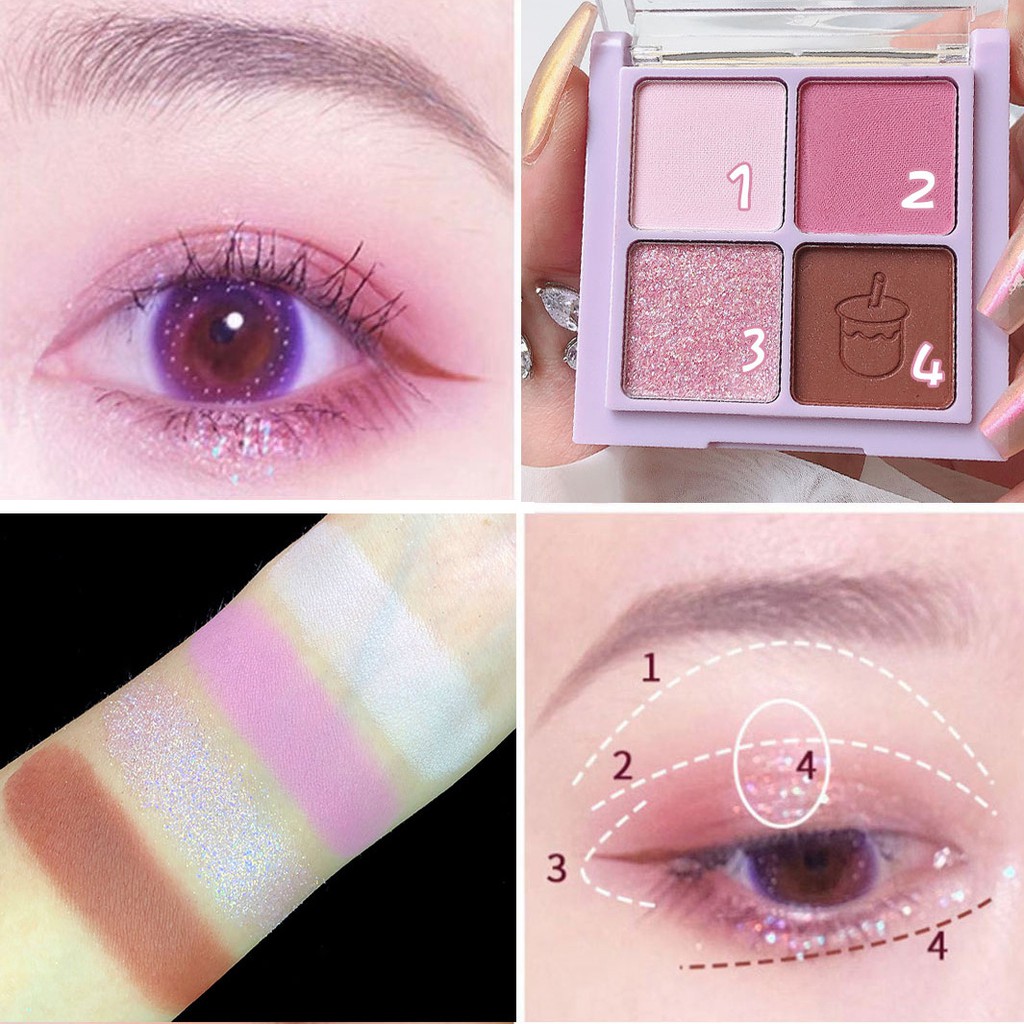 [Hàng mới về] Phấn Mắt Bốn Màu Chất Lì Có Nhũ Lấp Lánh Tiện Lợi Để Trang Điểm | BigBuy360 - bigbuy360.vn