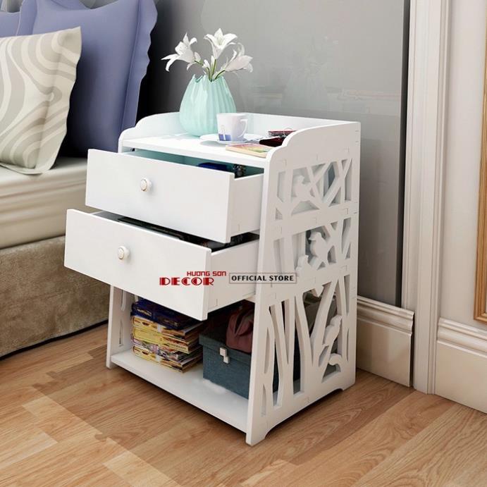 Tủ đầu giường mini trang trí phòng ngủ mầu trắng sang trọng TĐG