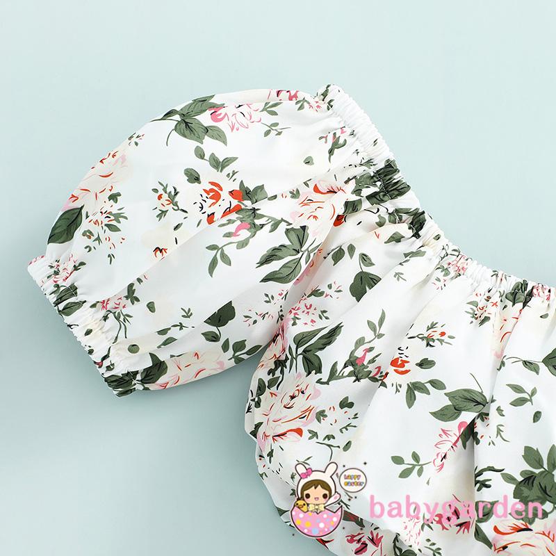 Bộ Áo Trễ Vai Ngắn Tay + Chân Váy Dệt Kim Lưng Thun In Hoa Xinh Xắn Cho Bé Gái 1-6 Tuổi